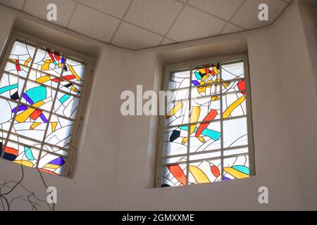 Multicolored glass in the windows close up, retro style Stock Photo