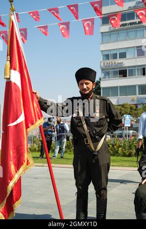 Izmir, Turkey - September 9, 2021: Related of Canakkale War veteranl on the ceremony of liberty day of Izmir Stock Photo