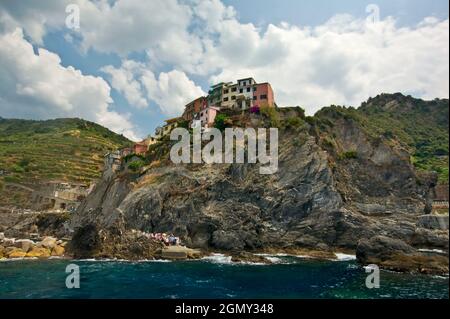 View from the Sea, Manarola, Cinque Terre, Ligury, Italy, Europe Stock Photo
