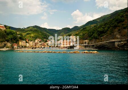 View from the Sea, Monterosso, Cinque Terre, Ligury, Italy, Europe Stock Photo