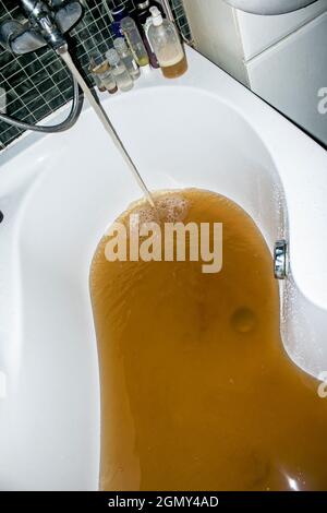 Low quality of tap water. The reason why it makes sense to install tap water filter. Stock Photo