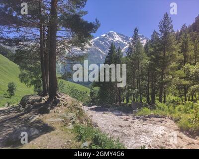 Beautiful landscape of a mountain river. A rapid flow of water from the glacier. Stock Photo