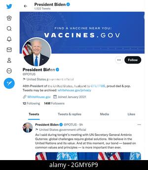 Twitter page (Sept 2021) of POTUS - Joe Biden Stock Photo