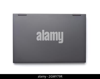 Top view of gray closed laptop isolated on white Stock Photo