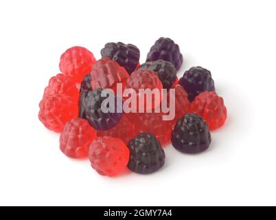 Blackberry and raspberry jelly gummy candies isolated on white Stock Photo
