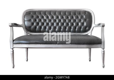 Front view of antique leather sofa isolated on white Stock Photo