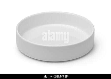 Empty white cylindrical ceramic bowl isolated on white Stock Photo