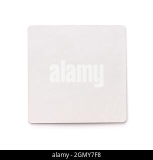 Front view of blank square cardboard beer coaster isolated on white Stock Photo