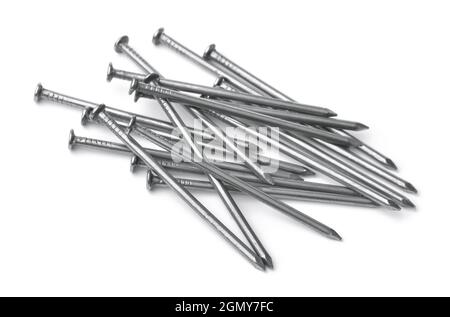 Group of common steel nails isolated on white Stock Photo