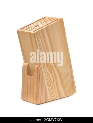 Empty wooden kitchen knife block stand isolated on white Stock Photo