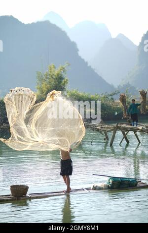 Daily life in Quay Son river Cao Bang province northern Vietnam Stock Photo