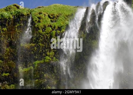Seljalandsfoss waterfall on the southern coast of Iceland on a sunny day Stock Photo