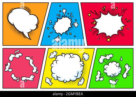 Surprising boom cloud in halftone background for sales and promotions. Colorful banner template for surprises and bursting events. Vector illustration Stock Vector