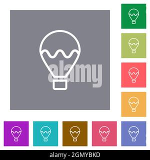 Air balloon outline flat icons on simple color square backgrounds Stock Vector