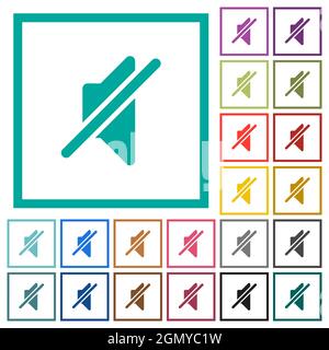 Mute solid flat color icons with quadrant frames on white background Stock Vector