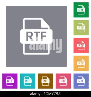 RTF file format flat icons on simple color square backgrounds Stock Vector