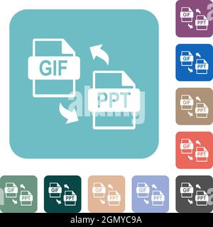 GIF PPT file conversion white flat icons on color rounded square ...