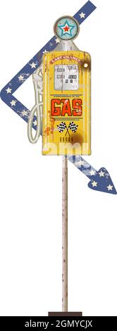 Vintage gas station sign, retro super grungy style, vector illutration Stock Vector