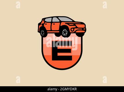 Line art illustration of car with E initial letter design Stock Vector