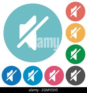 Mute solid flat white icons on round color backgrounds Stock Vector