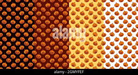 Seamless Halloween Pumpking Designs For Holiday Party Celebration Vector Background Art Set Stock Vector