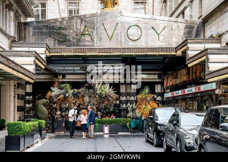 The Savoy Hotel Entrance, The Strand, London, UK. Stock Photo