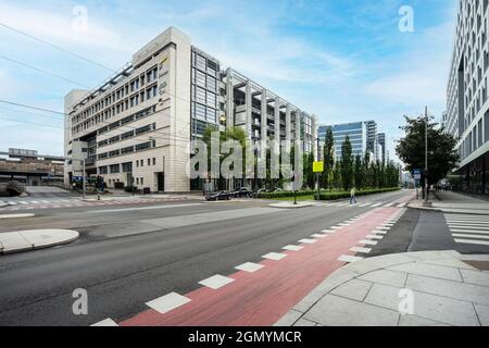 Oslo, Norway. September 2021.  panoramic view of a city center street Stock Photo