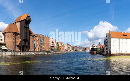 Danzig, Poland - 2 September, 2021: view of the historic city center of Danzig on the Motlawa Canal Stock Photo