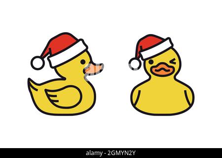Yellow rubber duck in santa claus hat Stock Vector