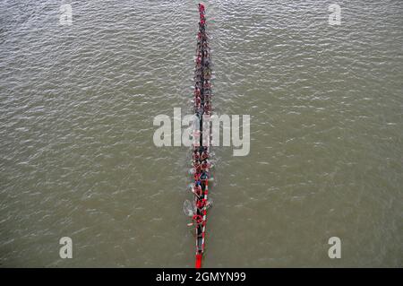 The traditional Bangladeshi Boat race contest on the Chenger Khal river in the Badaghat area of Sadar upazila, Sylhet, Bangladesh. Stock Photo