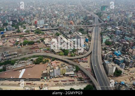 Dhaka, Bangladesh - April 15, 2021: The Bird's-eye view of Jatrabari area at Dhaka city in Bangladesh. Stock Photo