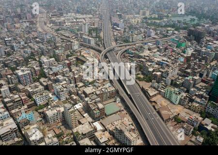 Dhaka, Bangladesh - April 15, 2021: The Bird's-eye view of Jatrabari area at Dhaka city in Bangladesh. Stock Photo