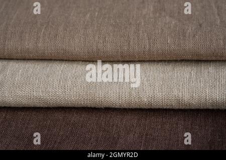 Brown linen pattern texture background. Stripes of fabric. Natural linen texture as background Stock Photo