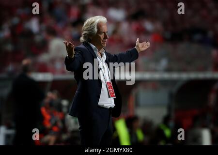 Lisbon, Portugal. 20th Sep, 2021. Benfica's head coach Jorge Jesus reacts during the Portuguese League football match between SL Benfica and Boavista FC at the Luz stadium in Lisbon, Portugal on September 20, 2021. (Credit Image: © Pedro Fiuza/ZUMA Press Wire) Stock Photo