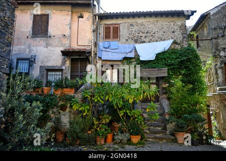 A narrow street in Bracciano, an old town in Lazio region, Italy. Stock Photo