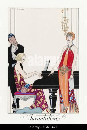 Incantation: France XXe siècle (1923) fashion illustration in high resolution by George Barbier. Stock Photo