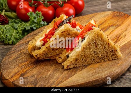 Vegetarian Club sandwich with eggplant and cheese Stock Photo