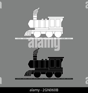Locomotive on tracks black white outline Stock Vector