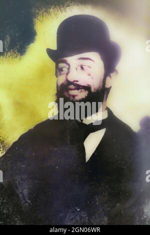 Henri Toulouse-Lautrec, 1864 - 1901, French Post-Impressionist artist.  Portrait taken around 1890 by an unknown photographer.  Later colorization. Stock Photo