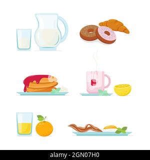 Illustration of breakfast in flat style set Stock Vector