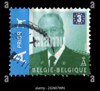 Stamp printed in Belgium shows image of the Albert II of Belgium. Stock Photo