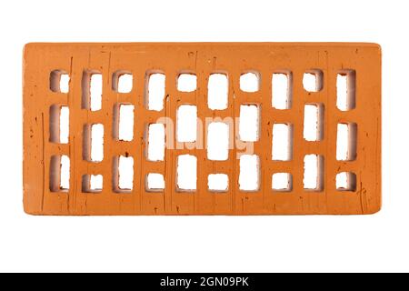 Perforated red brick isolated on white background Stock Photo