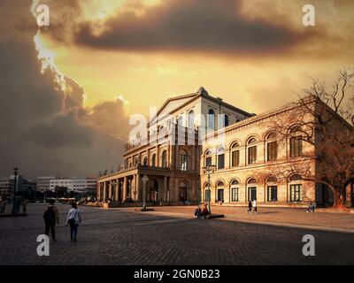 HANNOVER, GERMANY - Aug 28, 2021: The Staatsoper Hannover GmbH opera house in Hanover, Germany at sunset Stock Photo