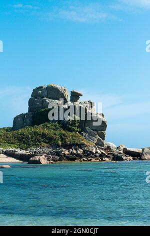 Loaded Camel Rock at Porth Hellick, St Mary's, Isles of Scilly Stock Photo