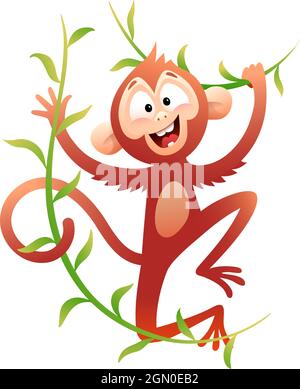 Happy Monkey Playing in Liana Jungle Stock Vector