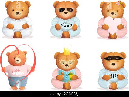 Teddy Bears Sleeping Reading in Love Collection Stock Vector