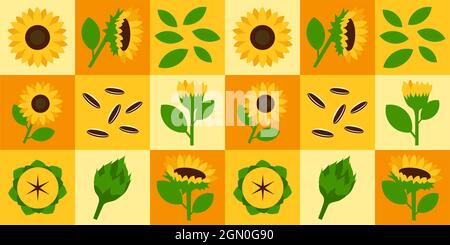 Sunflower abstract seamless geometric vector pattern for packaging design Stock Vector