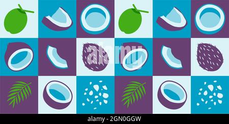 Coconut abstract seamless geometric vector pattern for packaging design blue Stock Vector