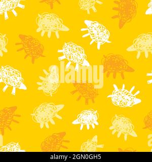 Vector yellow monochrome sheep simple scatter doodle seamless pattern. Suitable for textile, gift wrap and wallpaper. Stock Vector