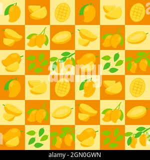 Ripe Mango abstract seamless geometric vector pattern for packaging design Stock Vector